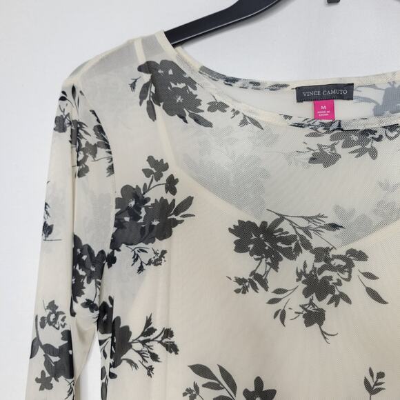 Vince Camuto Floral Printed Long Sleeve Midi Dress Cream Black NWT Size Medium - Picture 5 of 9